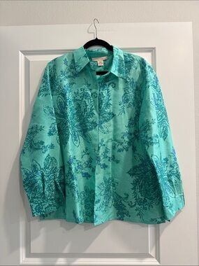 C.l.o.t.h.e.s. Vintage-Inspired Turquoise Floral Button-Up silk sz cl